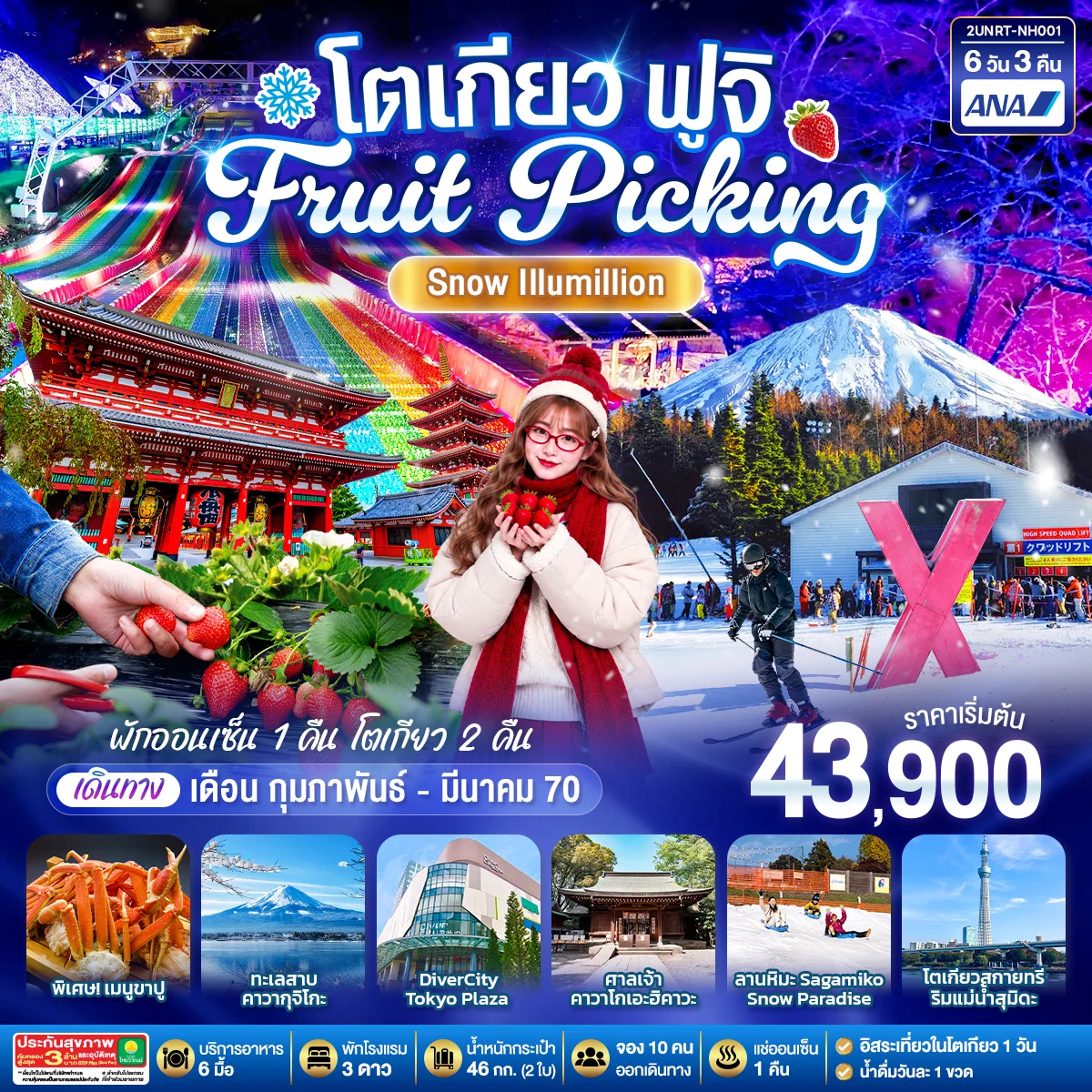 ทัวร์ญี่ปุ่น โตเกียว ฟูจิ FRUIT PICKING SNOW Illumillion 6วัน 3คืน (NH)